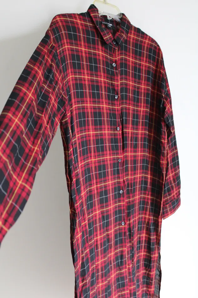 Fashion Nova Earrings Fashion Nova Red Plaid Slit Tunic Dress M