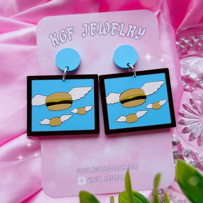 Flying Burgers Acrylic Earrings Keychains Pins KGF Jewelry Earrings