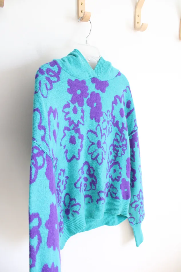Free People Rings NEW Free People Turquoise Purple Floral Cashmere Hoodie Sweater M