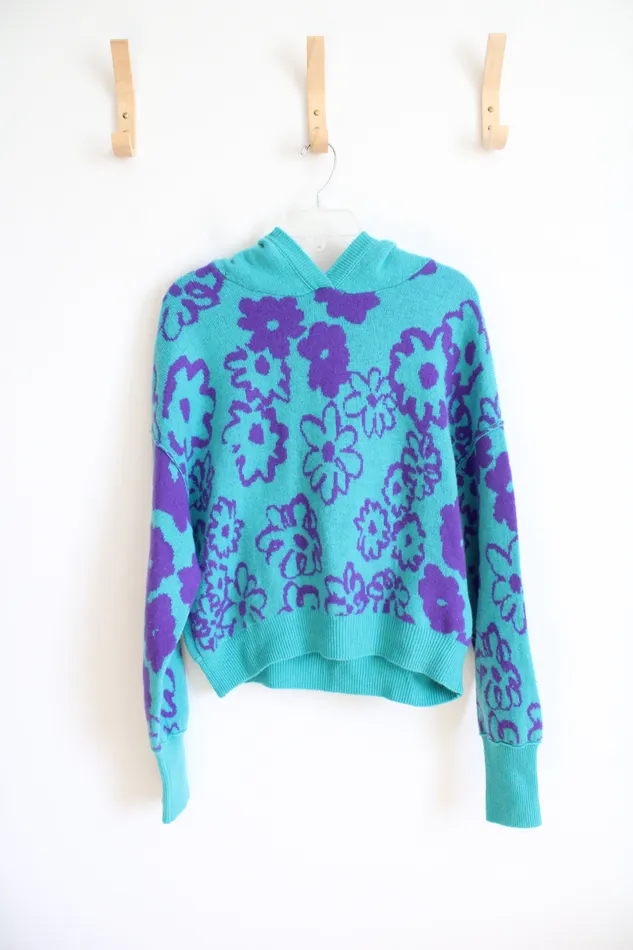 Free People Rings NEW Free People Turquoise Purple Floral Cashmere Hoodie Sweater M