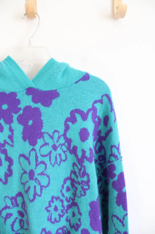 Free People Rings NEW Free People Turquoise Purple Floral Cashmere Hoodie Sweater M