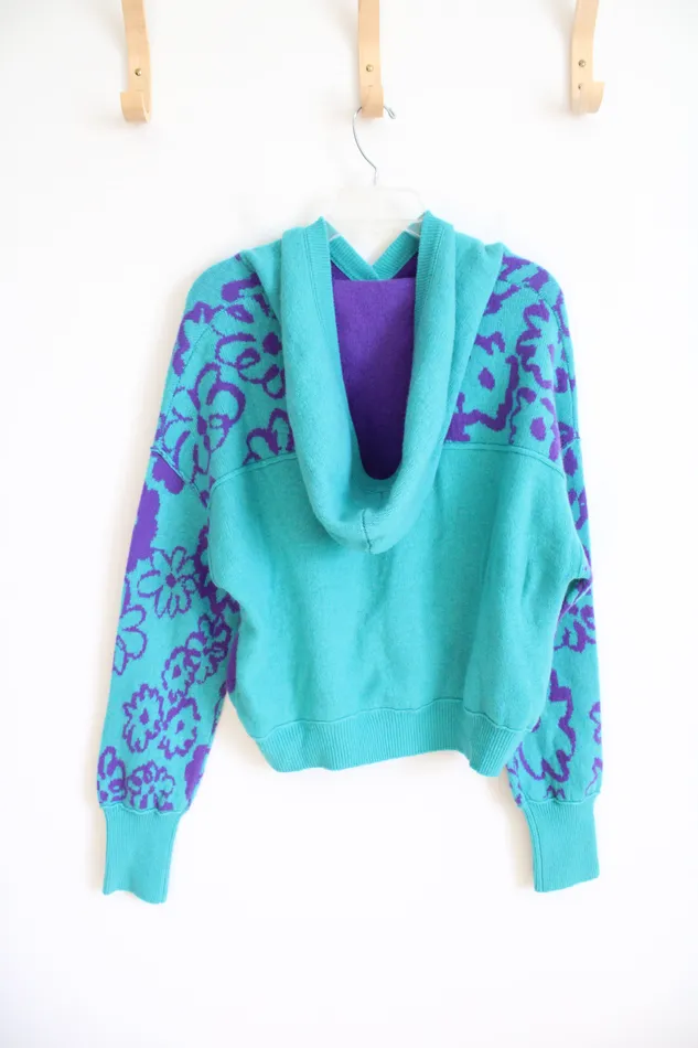 Free People Rings NEW Free People Turquoise Purple Floral Cashmere Hoodie Sweater M