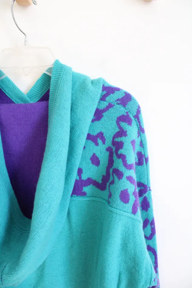 Free People Rings NEW Free People Turquoise Purple Floral Cashmere Hoodie Sweater M