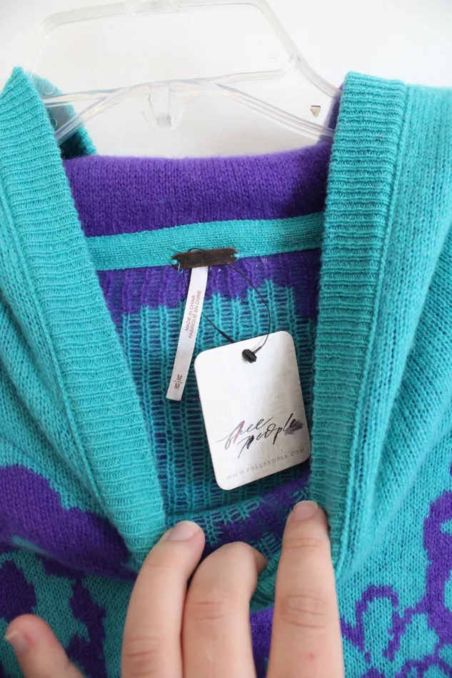Free People Rings NEW Free People Turquoise Purple Floral Cashmere Hoodie Sweater M