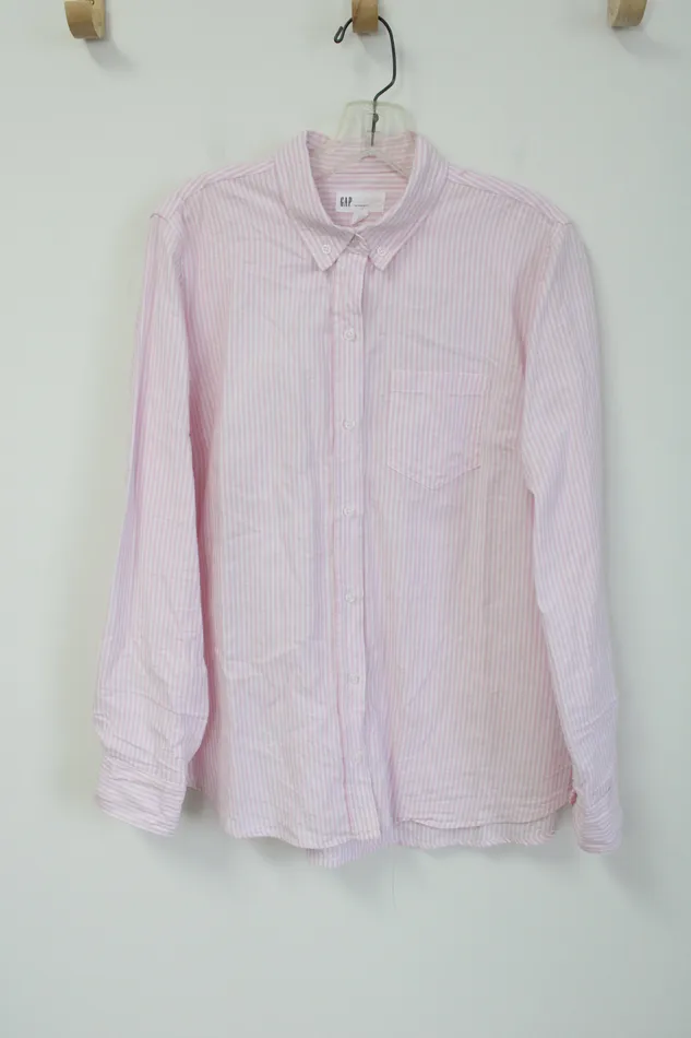 Gap Boyfriend Fit Pink White Striped Button Down Shirt L Gap Rings