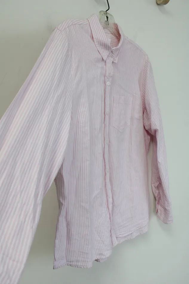 Gap Boyfriend Fit Pink White Striped Button Down Shirt L Gap Rings