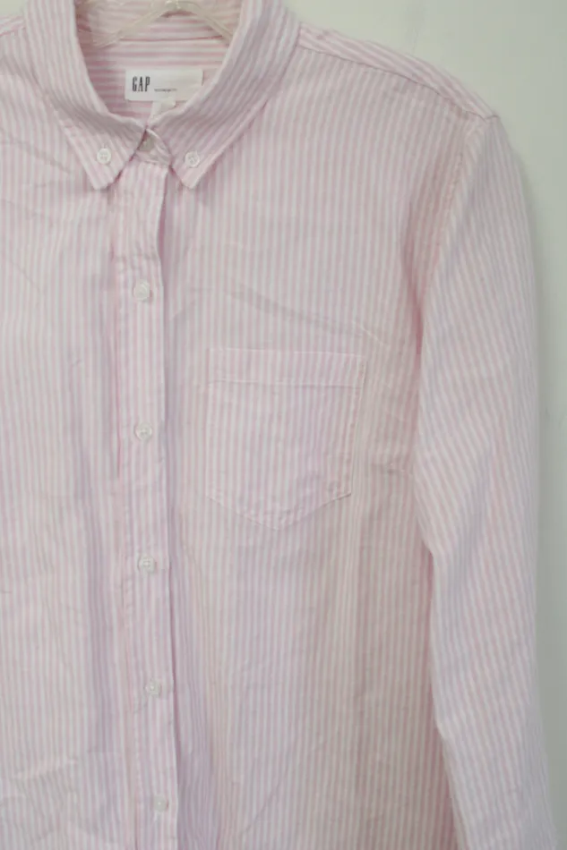 Gap Boyfriend Fit Pink White Striped Button Down Shirt L Gap Rings