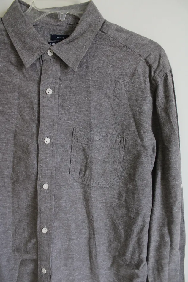 Gap Earrings Gap Classic Fit Brown Linen Blend Button Down Shirt L