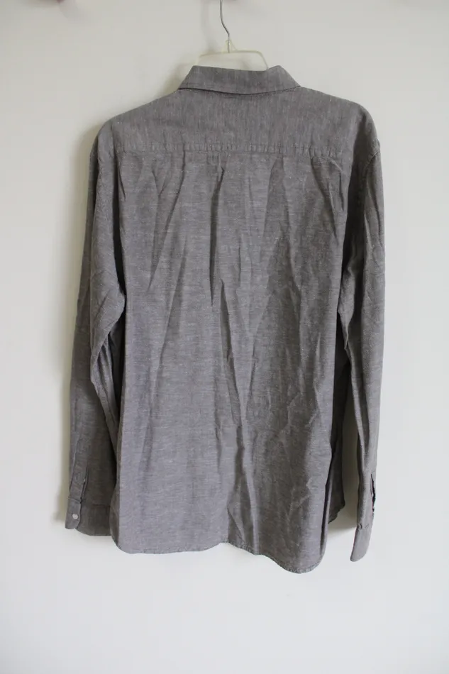 Gap Earrings Gap Classic Fit Brown Linen Blend Button Down Shirt L