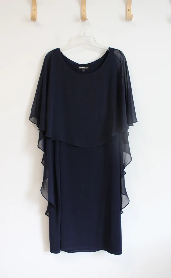 Glamour Night NEW Glamour Night Navy Chiffon Poncho Overlay Dress 14W Earrings Glamour Night NEW Glamour Night Navy Chiffon Poncho Overlay Dress 14W Earrings