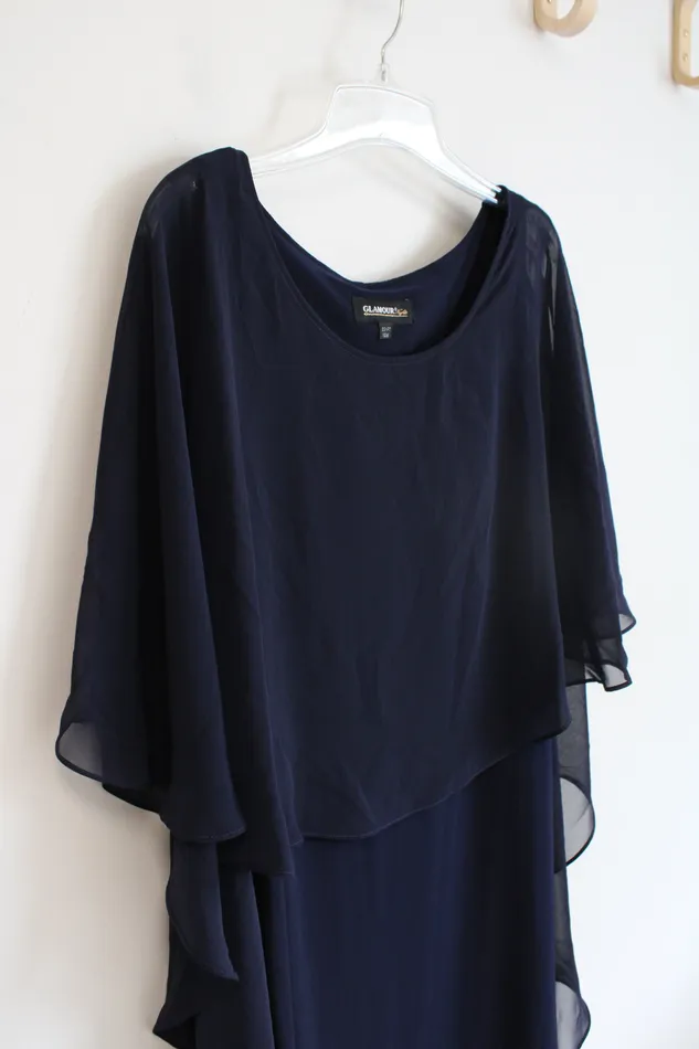 Glamour Night NEW Glamour Night Navy Chiffon Poncho Overlay Dress 14W Earrings