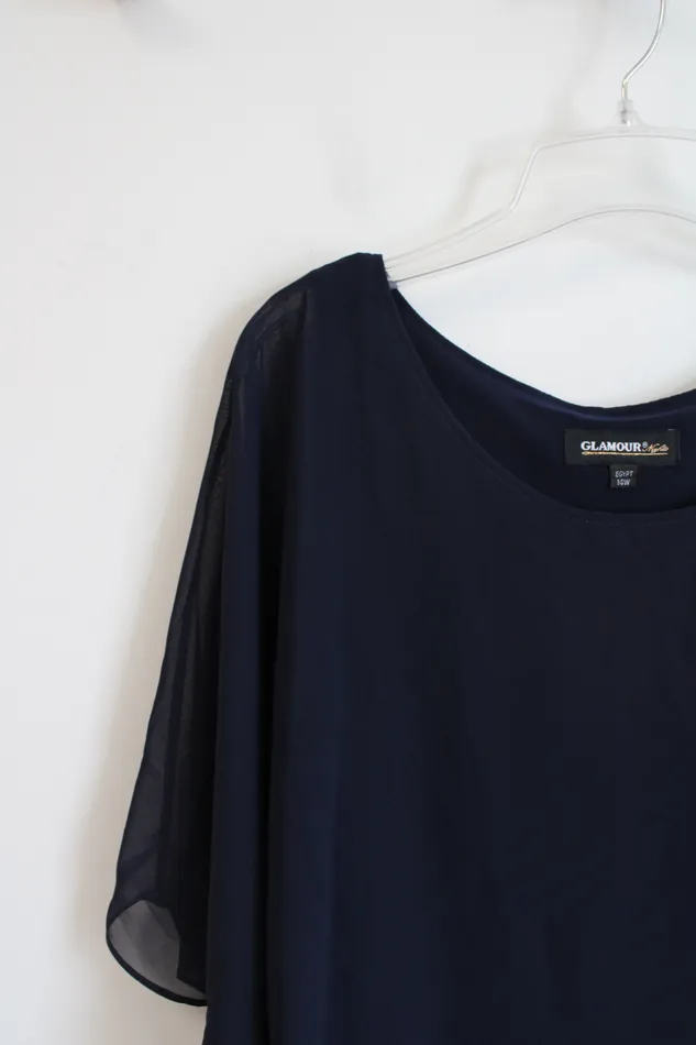 Glamour Night NEW Glamour Night Navy Chiffon Poncho Overlay Dress 14W Earrings
