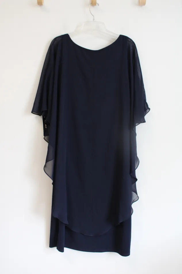Glamour Night NEW Glamour Night Navy Chiffon Poncho Overlay Dress 14W Earrings