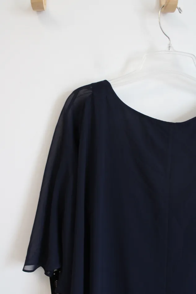 Glamour Night NEW Glamour Night Navy Chiffon Poncho Overlay Dress 14W Earrings