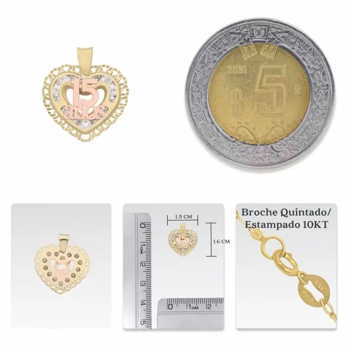 Gold Shield Necklaces Medalla 15 Aos Corazon Oro 10k