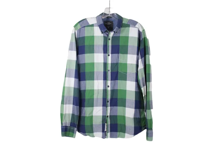 HM Rings LOGG Blue Green Plaid Fitted Shirt M