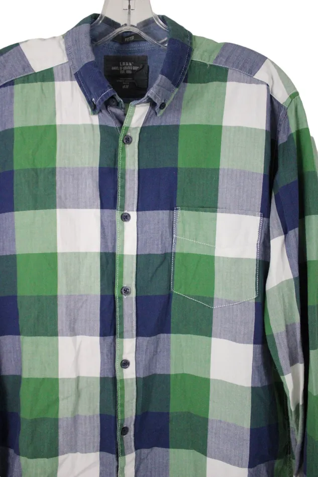 HM Rings LOGG Blue Green Plaid Fitted Shirt M
