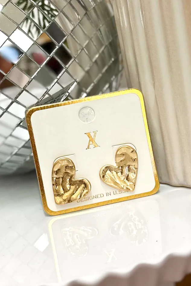Hammered Metal Heart Drop Earrings Gold Judson Earrings