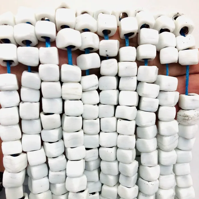 Hand Made Glass Cube Beads Large Hole Traditional Lampwork Glass Beads 10 BeadsWhite Peppy Beads Rings