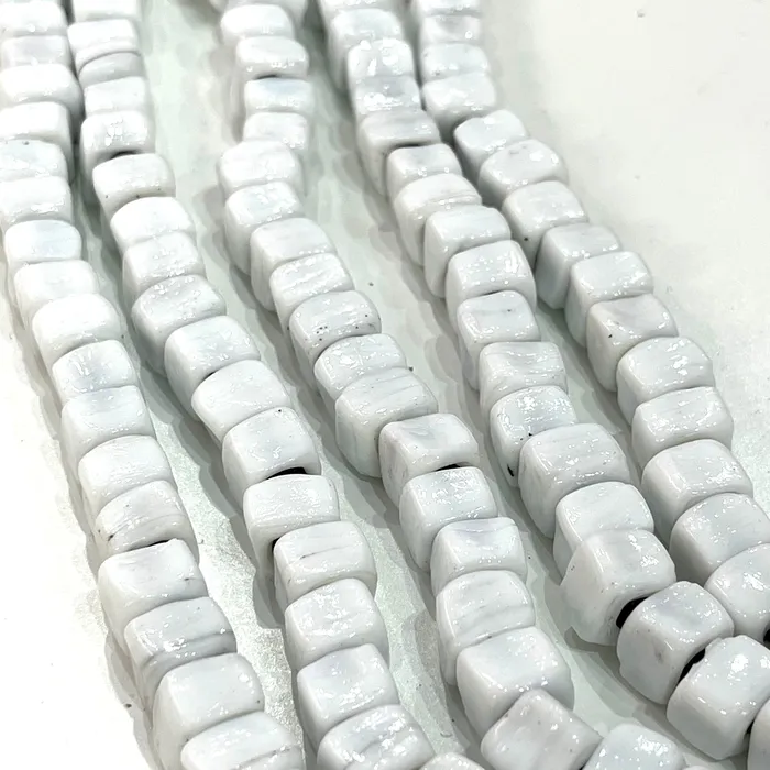 Hand Made Glass Cube Beads Large Hole Traditional Lampwork Glass Beads 10 BeadsWhite Peppy Beads Rings