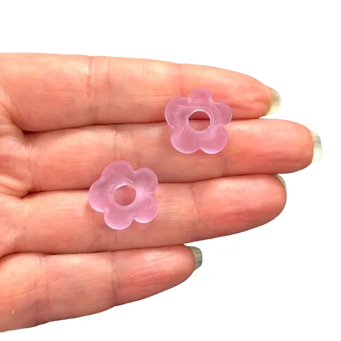 Hand Made Murano Glass Frosted Flower Charms With 5mm Holes 2 pcs in a pack Peppy Beads Earrings