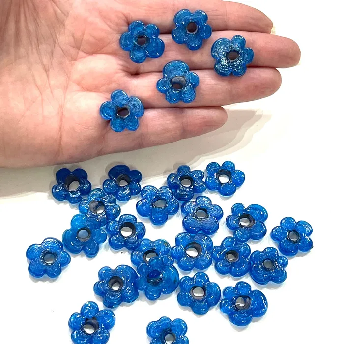 Hand Made Murano Glass Large Hole Agate Blue Flower Beads 10 Beads in a pack Peppy Beads Earrings Hand Made Murano Glass Large Hole Agate Blue Flower Beads 10 Beads in a pack Peppy Beads Earrings
