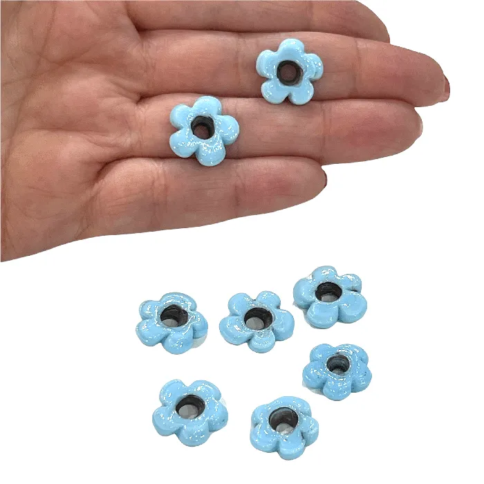 Hand Made Murano Glass Large Hole Blue Flower Beads 25 Beads in a pack Peppy Beads Earrings Hand Made Murano Glass Large Hole Blue Flower Beads 25 Beads in a pack Peppy Beads Earrings