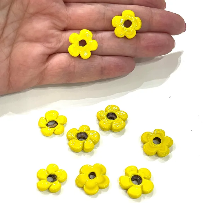 Hand Made Murano Glass Large Hole Yellow Flower Beads 25 Beads in a pack Peppy Beads Earrings