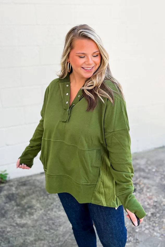 Haptics Earrings Found A Way Pullover Hoodie Top Olive