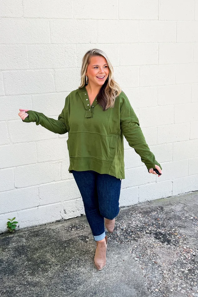 Haptics Earrings Found A Way Pullover Hoodie Top Olive