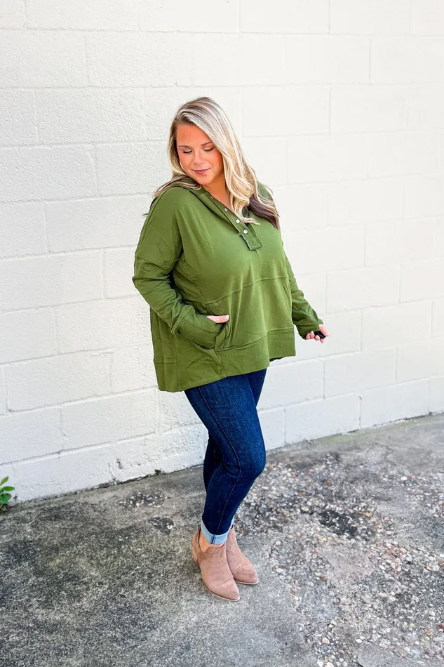 Haptics Earrings Found A Way Pullover Hoodie Top Olive