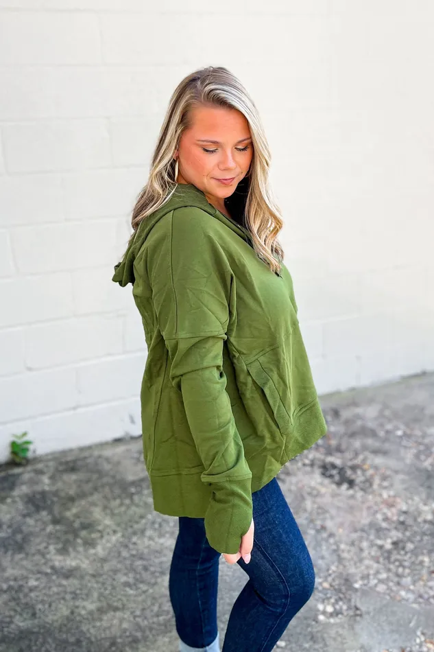 Haptics Earrings Found A Way Pullover Hoodie Top Olive
