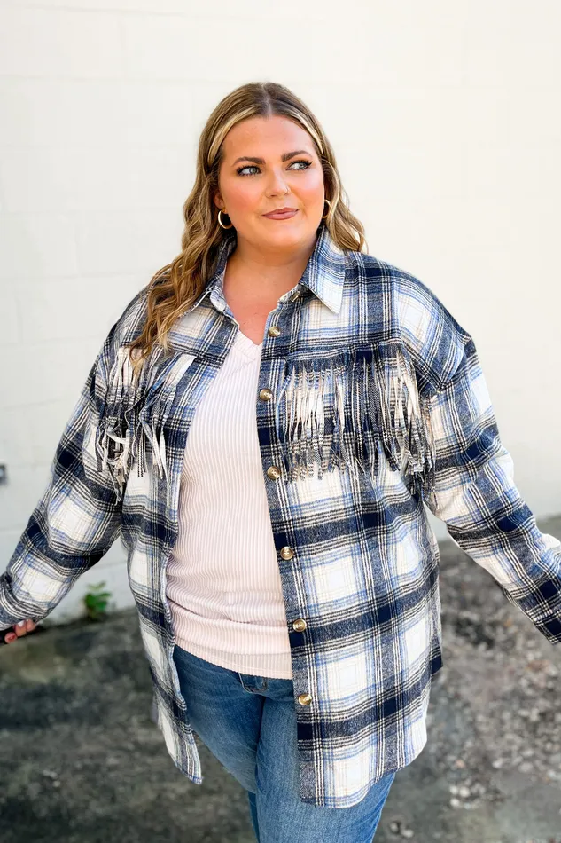 Haptics Easy Moves Plaid Fringe Shacket Top Earrings