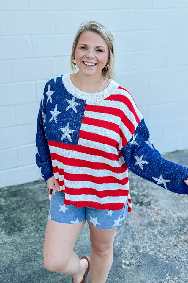 Haptics Necklaces Home of the Free Patriotic Sweater Top