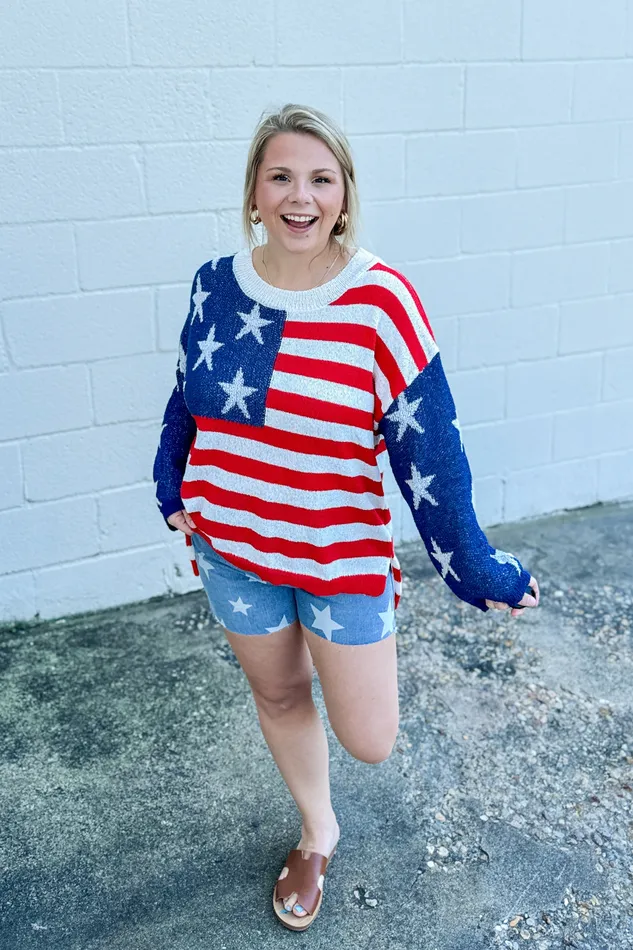 Haptics Necklaces Home of the Free Patriotic Sweater Top