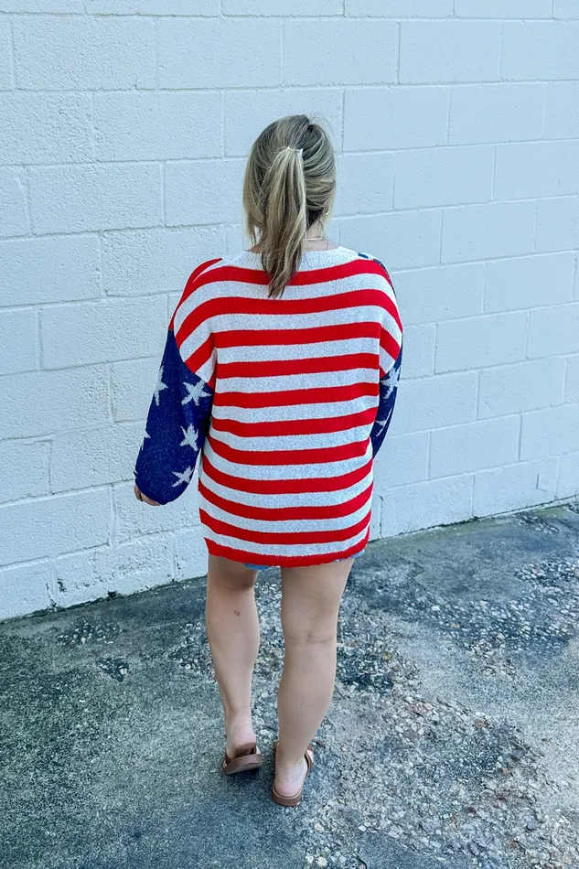 Haptics Necklaces Home of the Free Patriotic Sweater Top