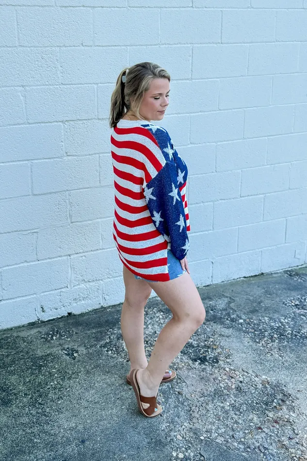 Haptics Necklaces Home of the Free Patriotic Sweater Top