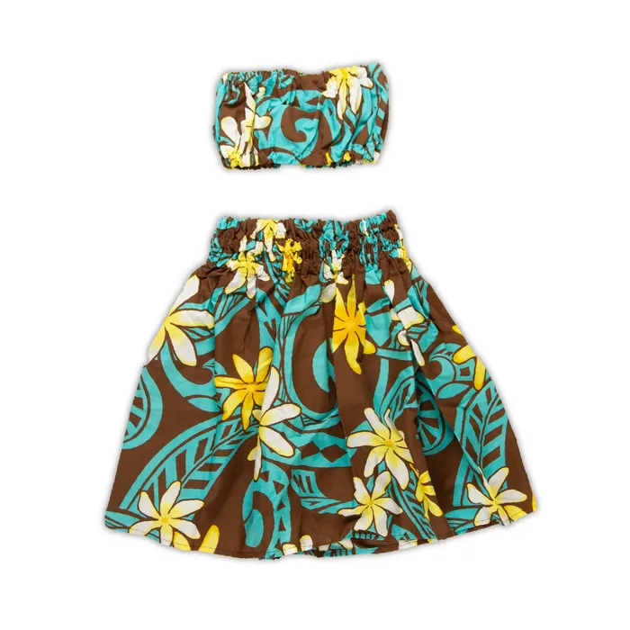 Hawaiian Pau Hula Skirt Top Malulani Keiki Set 4Y5Y MALULANIO Earrings