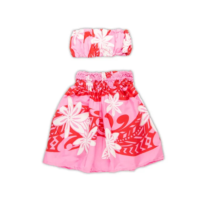 Hawaiian Pau Hula Skirt Top Malulani Keiki Set 4Y5Y MALULANIO Earrings