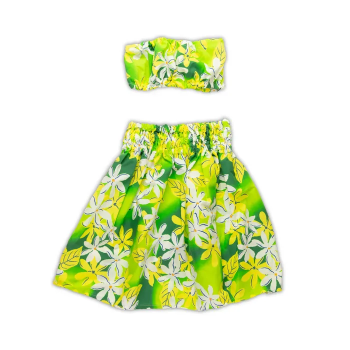 Hawaiian Pau Hula Skirt Top Malulani Keiki Set 4Y5Y MALULANIO Earrings