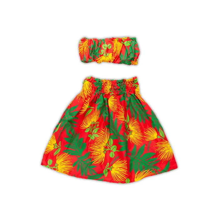 Hawaiian Pau Hula Skirt Top Malulani Keiki Set 4Y5Y MALULANIO Earrings