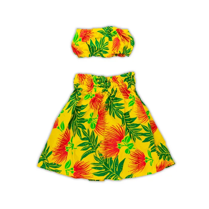 Hawaiian Pau Hula Skirt Top Malulani Keiki Set 4Y5Y MALULANIO Earrings