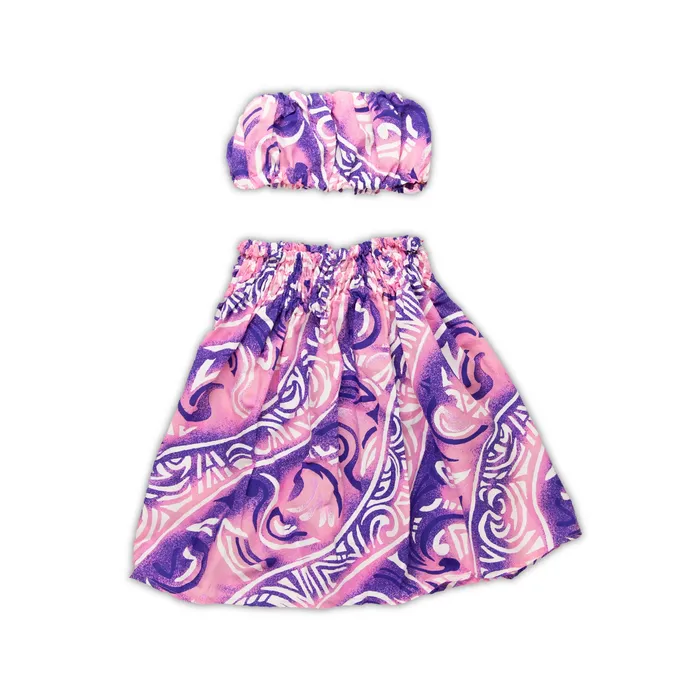 Hawaiian Pau Hula Skirt Top Malulani Keiki Set 4Y5Y MALULANIO Earrings