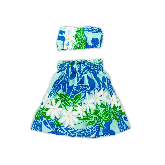Hawaiian Pau Hula Skirt Top Malulani Keiki Set 4Y5Y MALULANIO Earrings