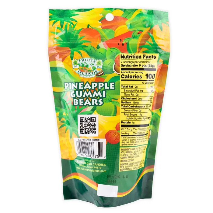 HAWAIIANKINGCAN Necklaces Fruit of the Islands Pineapple Gummi Bears 8 oz
