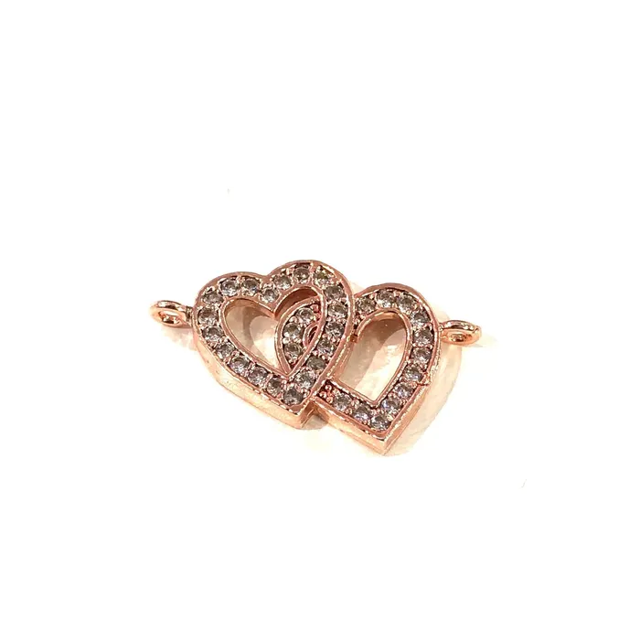 Heart Double Loop Rose Gold Plated Charms Bracelet Charms Connector Charms Peppy Beads Bracelets Heart Double Loop Rose Gold Plated Charms Bracelet Charms Connector Charms Peppy Beads Bracelets