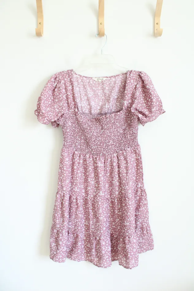 Hint Of Blush Rings Hint Of Blush Mauve White Floral Smocked Tiered Dress M