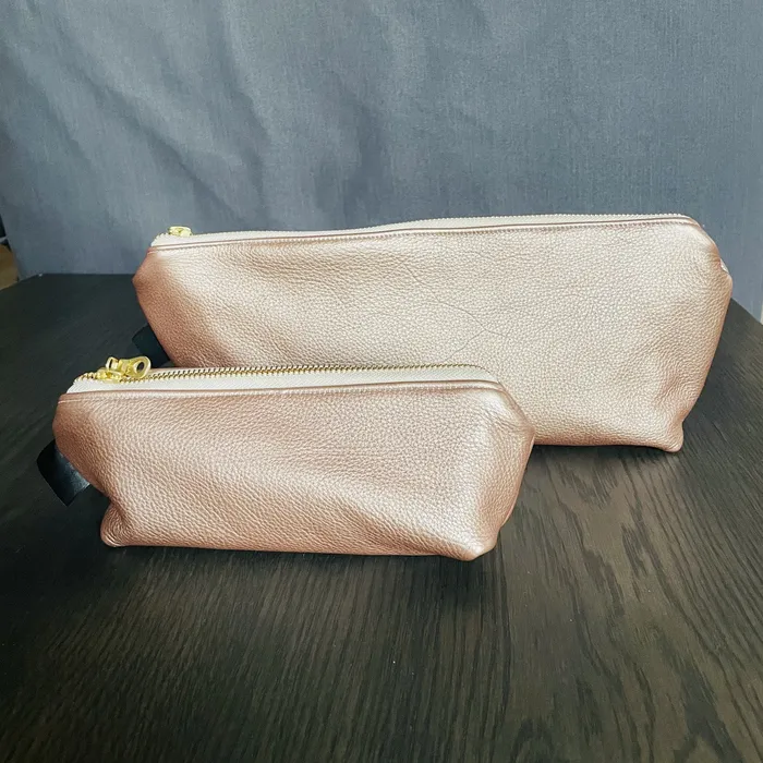 HJT Earrings Leather Pencil Bag Large Pink Metallic