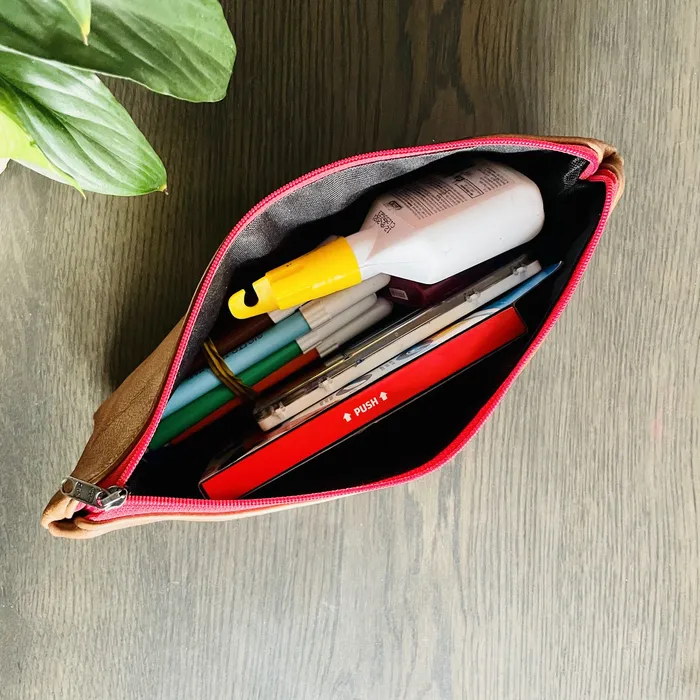 HJT Earrings Leather Pencil Bag Large Toffee