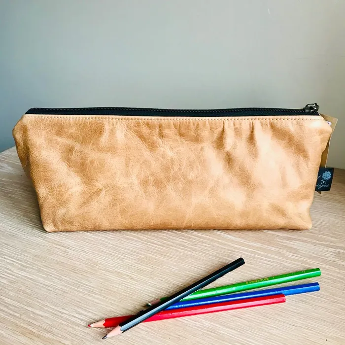 HJT Leather Pencil Bag Large Tan Earrings